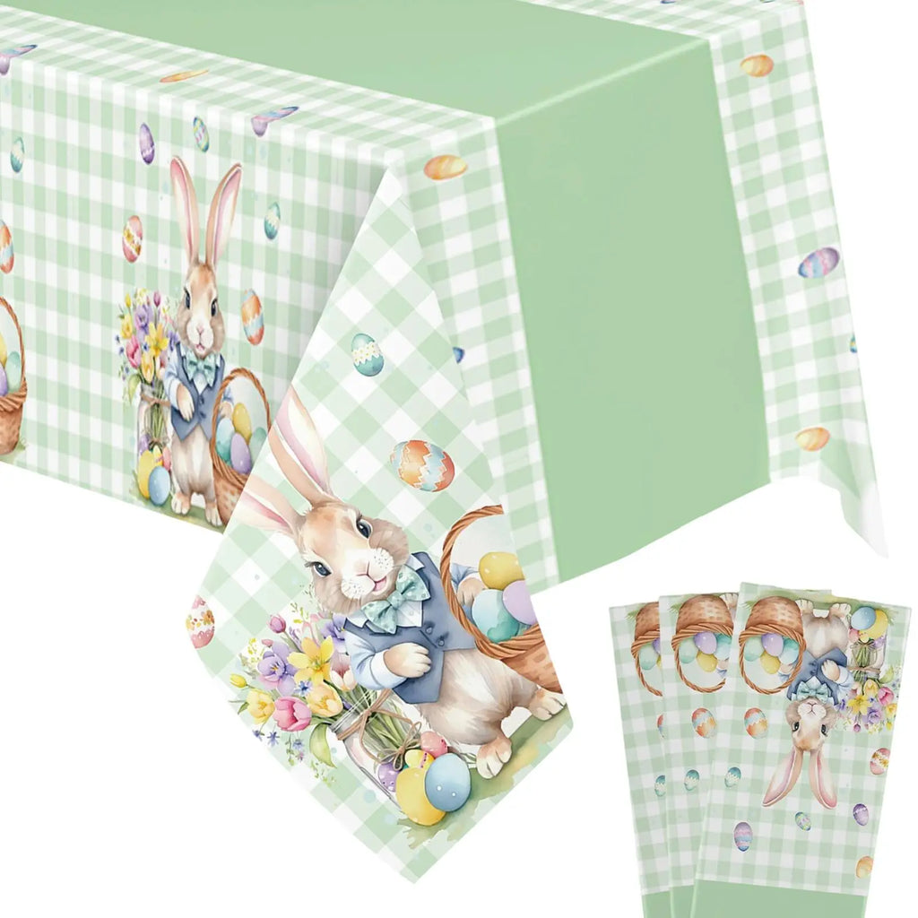 Easter Tablecloth – Bunny, Eggs & Floral Spring Table Cover Holiday Tablecloth PLUSH