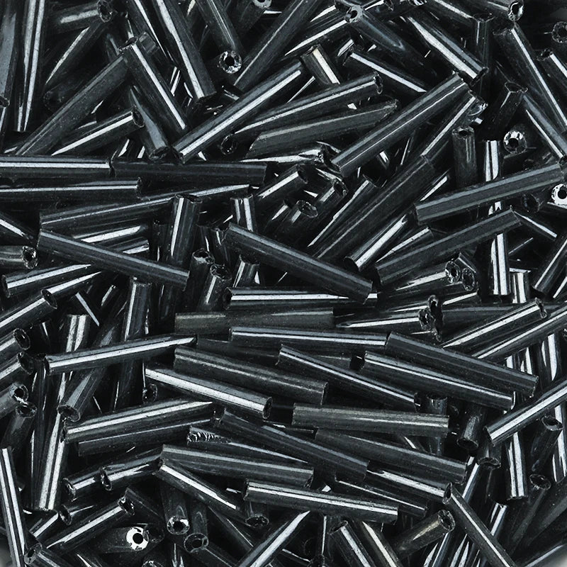 Silver Filled Czech Glass Tube Beads 2x12mm – 10g DIY Jewelry Glass Spacer Beads PLUSH black