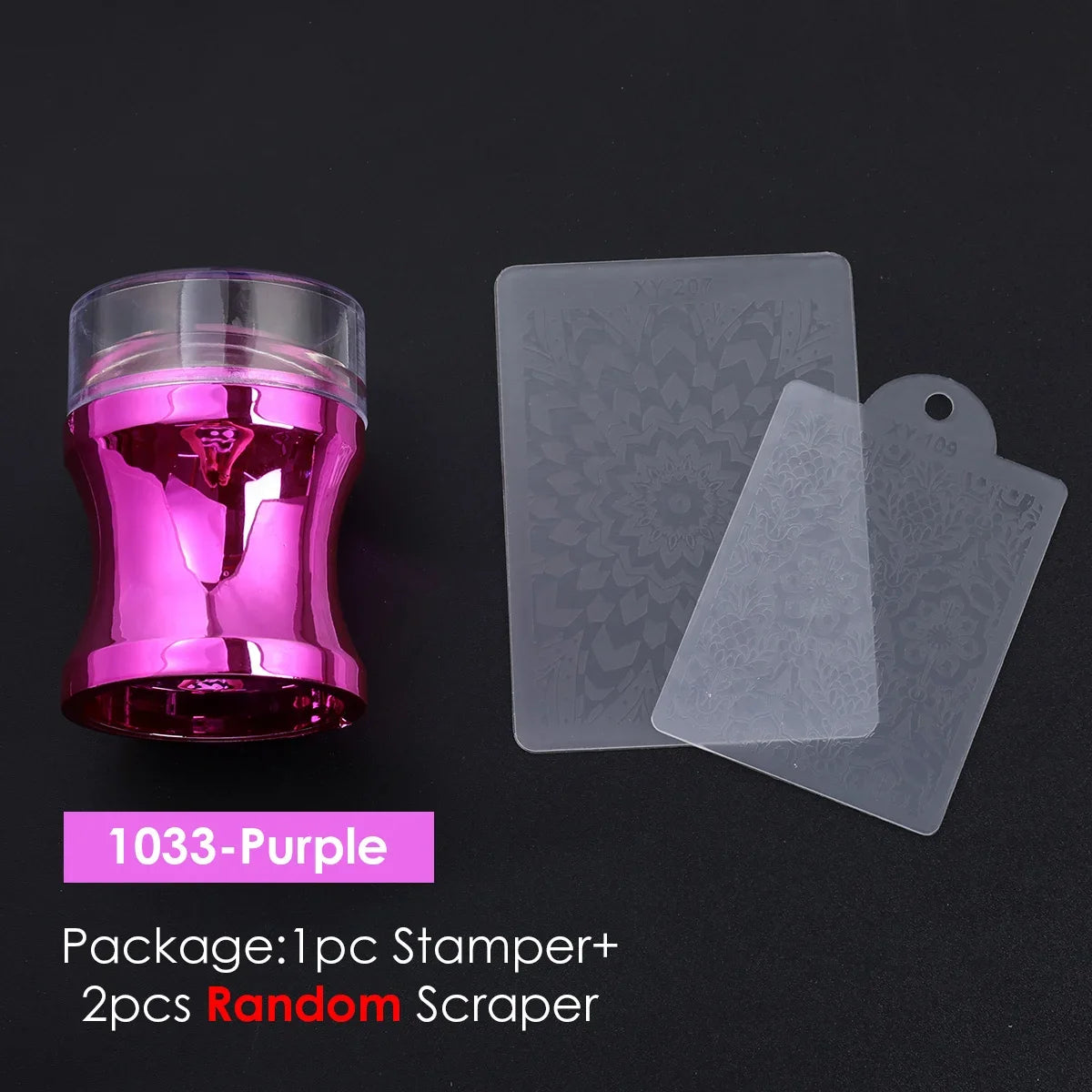 Silicone Jelly Nail Art Stamper & Scraper Set – 3pcs Nail Art Stamper PLUSH 1033-Purple