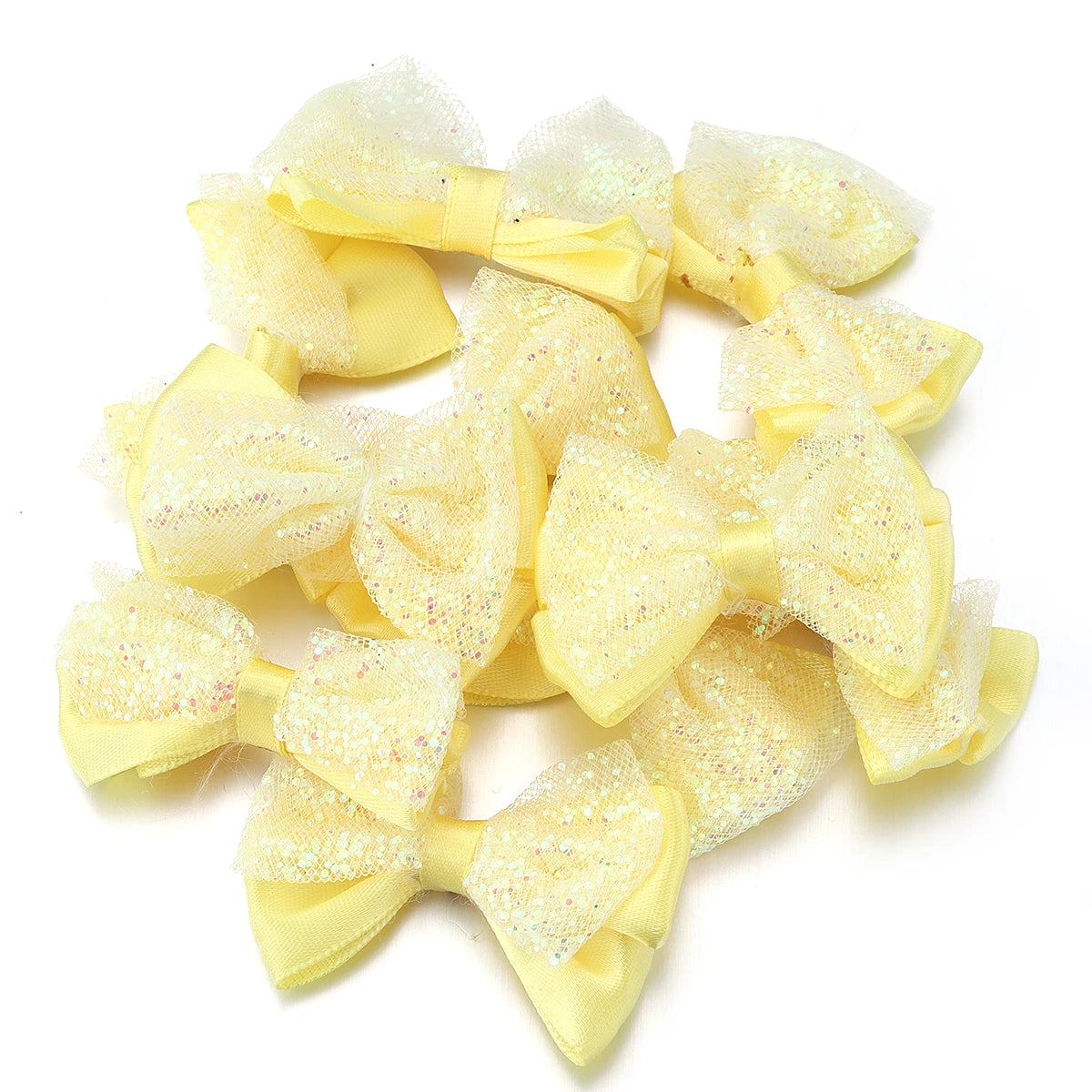 10pcs Sequin Mesh Ribbon Bows – Multicolor DIY Craft Decor Craft Ribbon Bows PLUSH Yellow