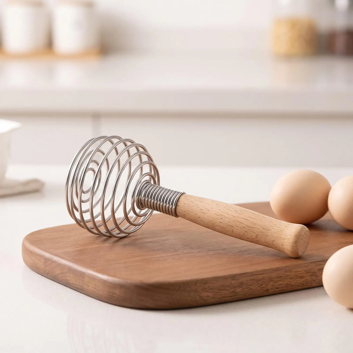 17cm Stainless Steel Coil Hand Whisk with Wooden Handle Kitchen Whisk PLUSH