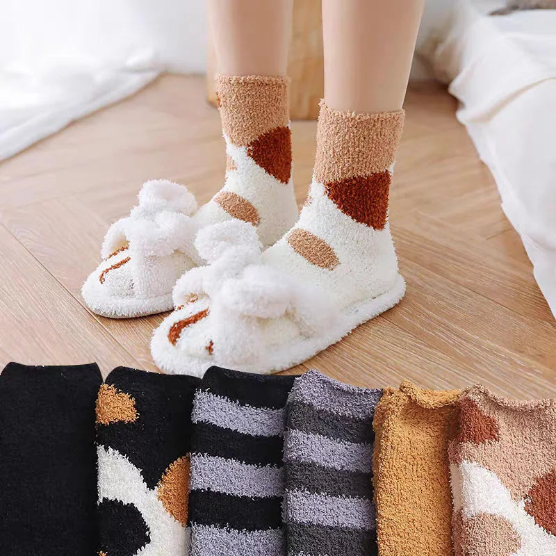 Women's Plush Coral Fleece Cat Paw Socks – 10pc Winter Set Plush Fleece Socks PLUSH