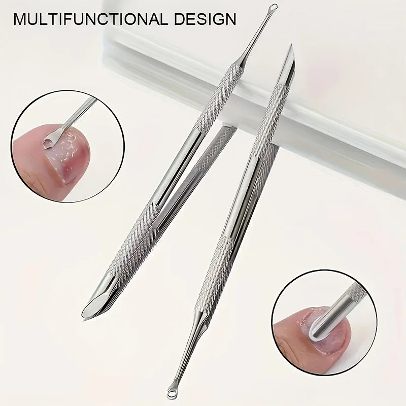 2pcs Stainless Steel Cuticle Pusher & Nail Trimmer Set Nail Care Tool PLUSH