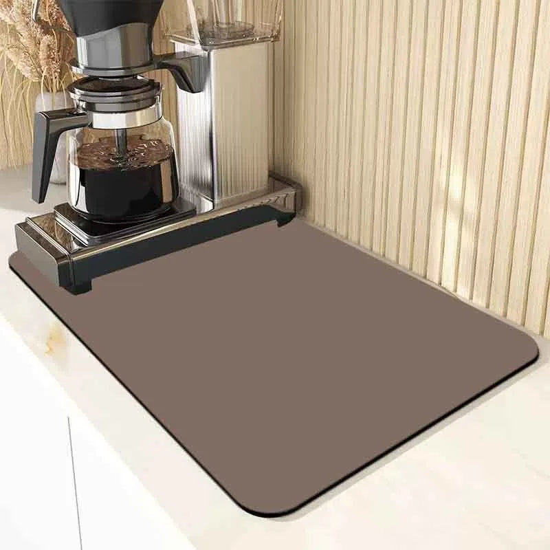 Super Absorbent Diatomite Dish Drying Mat | Non-Slip Kitchen Pad Dish Drying Mat PLUSH Brown 30x50cm