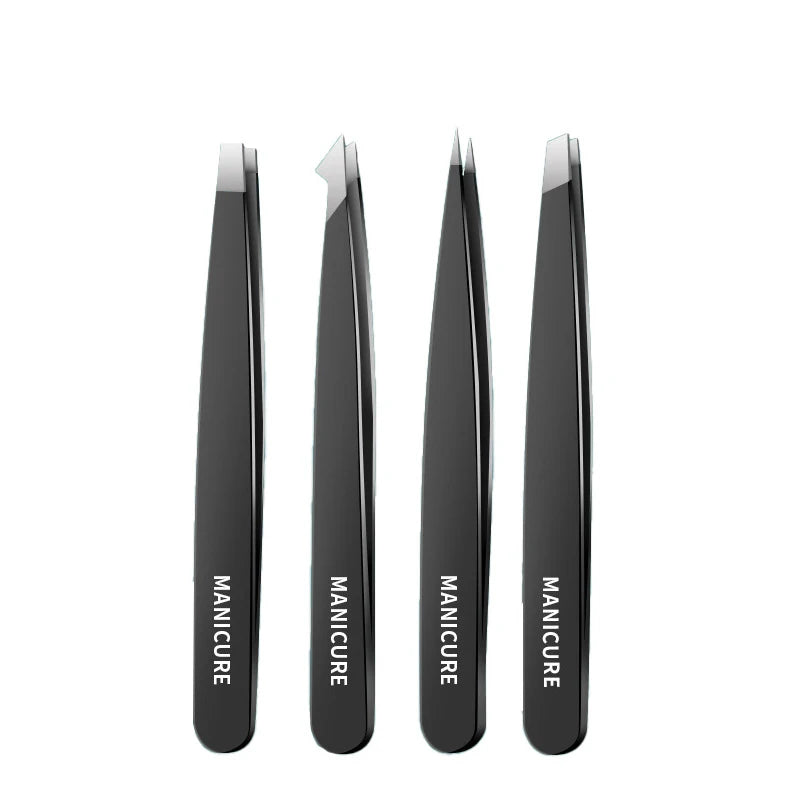 Ouriner 4-Piece Stainless Steel Eyebrow Tweezers Set Eyebrow Tweezers Set PLUSH Black 4 pcs