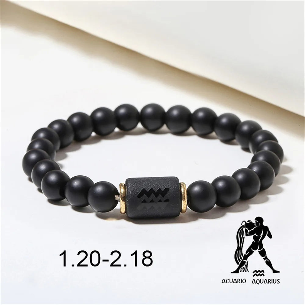 Zodiac Constellation Matte Black Agate Beaded Bracelet Beaded Bracelet PLUSH Aquarius