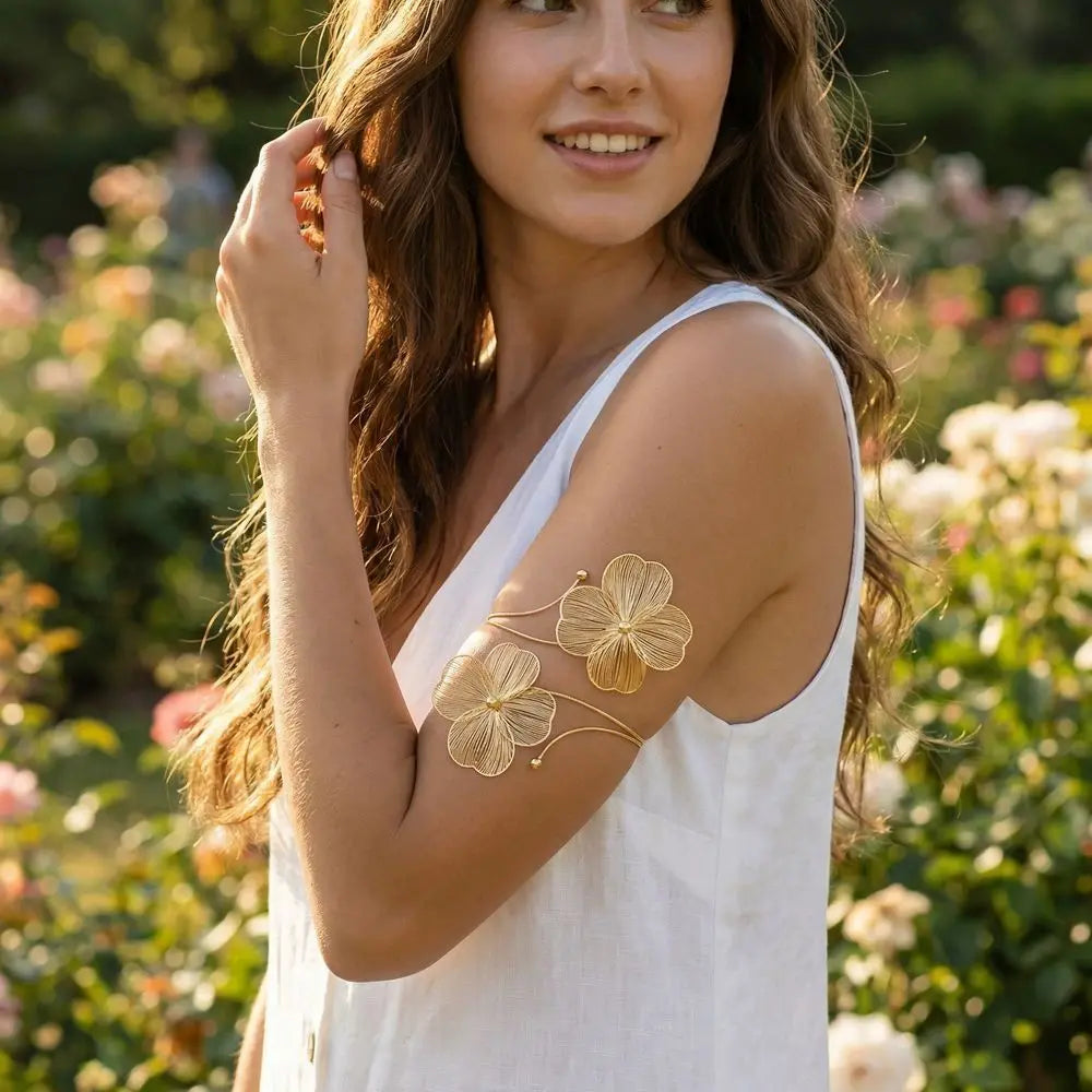 Vintage Hollowed Floral Gold Bangle – Open Arm Cuff Bracelet Floral Cuff Bracelet PLUSH