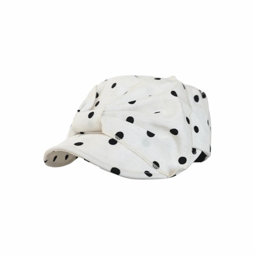 Women's Polka Dot Bow Newsboy Cap – Retro Korean Style Hat Newsboy Cap PLUSH Style B