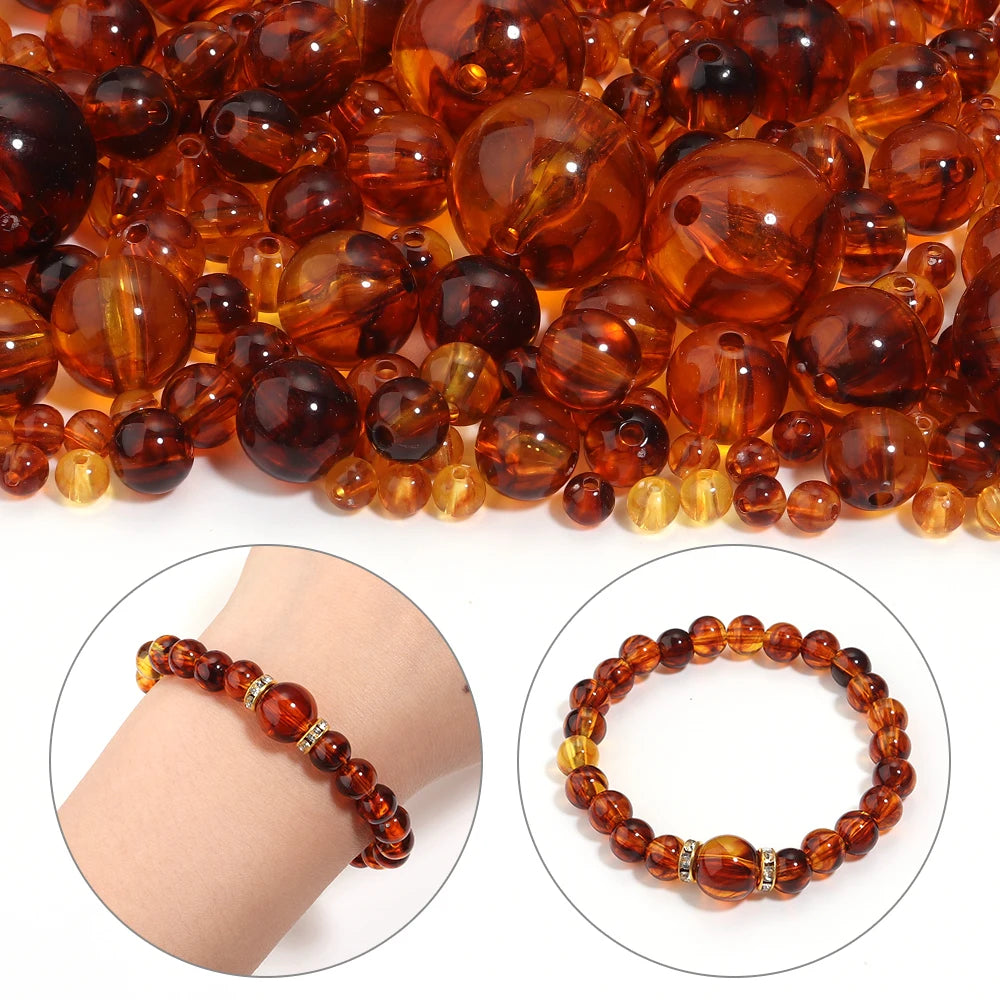 Amber Acrylic Round Beads 6–20mm DIY Jewelry | 10–200pcs Acrylic Jewelry Beads PLUSH