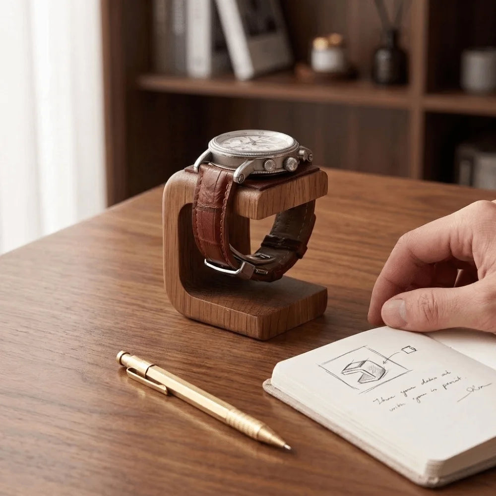 Wooden Watch Stand with Leather Pad – Jewelry Display Rack Watch Display Stand PLUSH