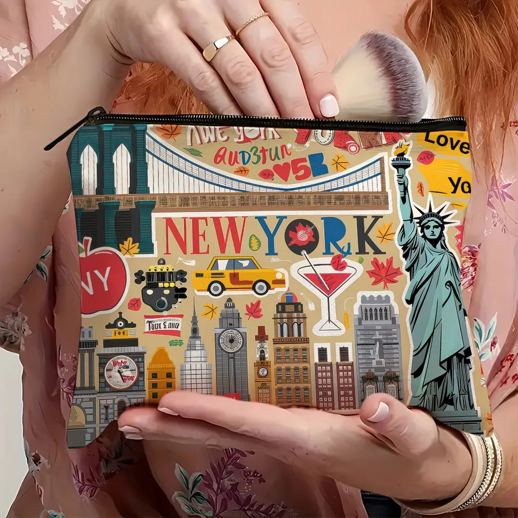 New York Travel Makeup Bag – Zipper Pouch & Jewelry Organizer Travel Makeup Bag PLUSH