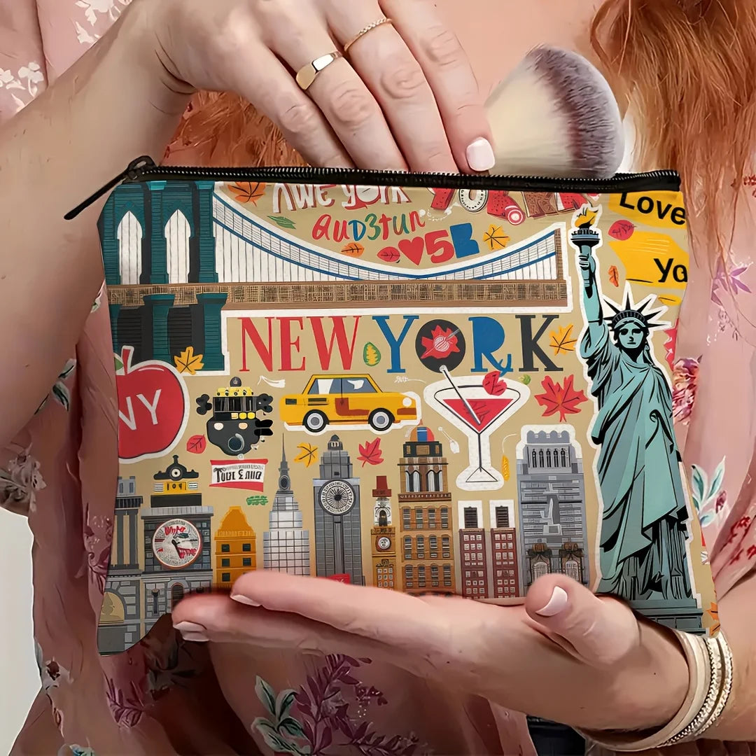 New York Travel Makeup Bag – Zipper Pouch & Jewelry Organizer Travel Makeup Bag PLUSH
