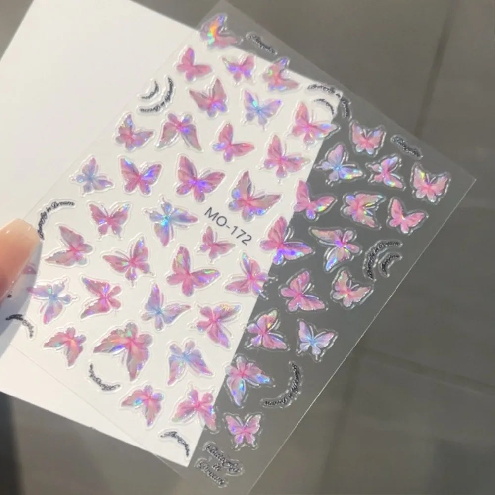 3D Aurora Butterfly Nail Stickers – Pink Purple Laser Decals Nail Art Stickers PLUSH MO172