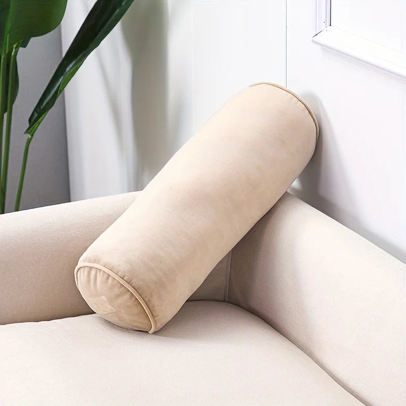 Classic Velvet Cylindrical Bolster Pillow | Soft Knit Home Decor Decorative Bolster Pillow PLUSH Beige 50x17cm