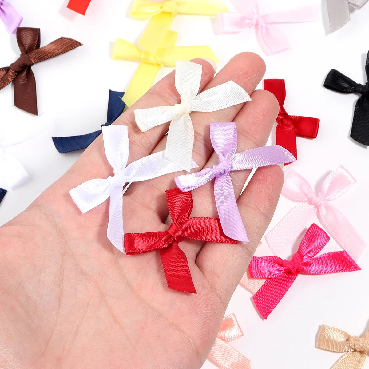 50pcs Satin Ribbon Bows 3.5x4cm – Multicolor DIY Decoration Ribbon Bows PLUSH