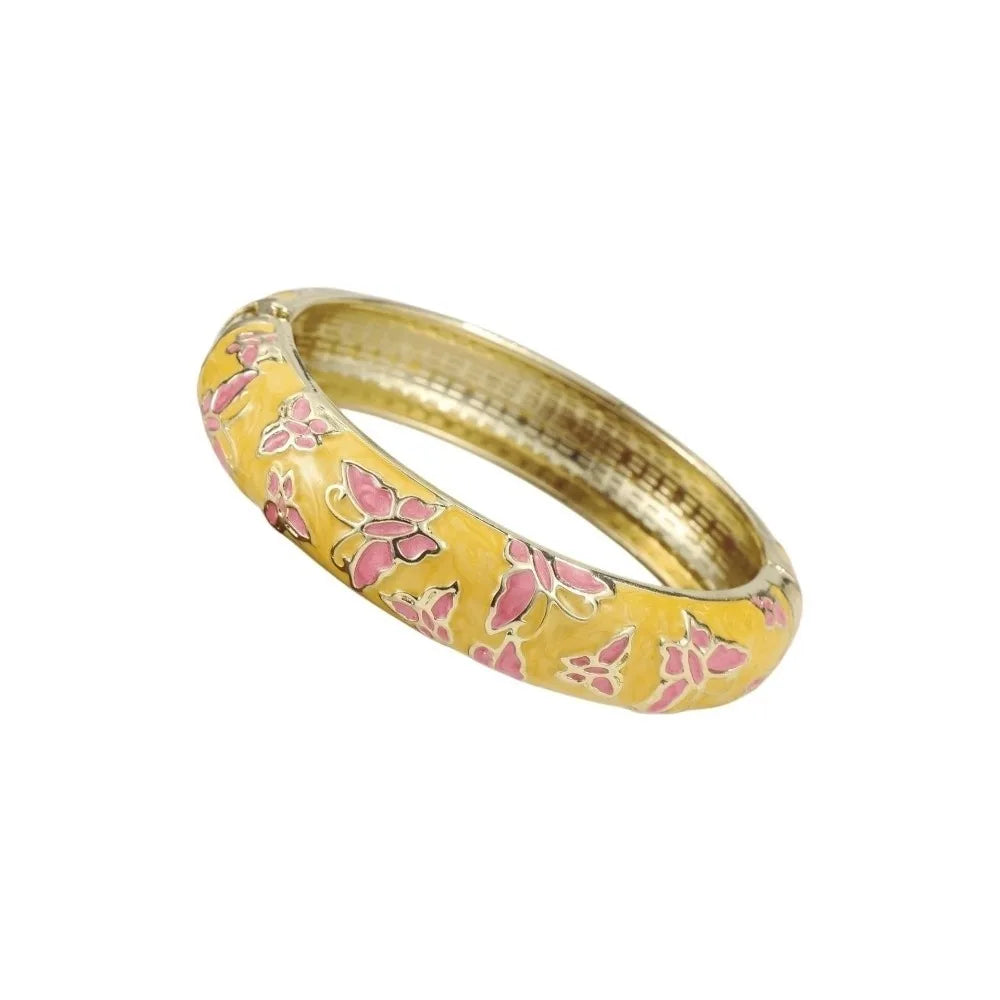Cloisonne Enamel Bangle – Colorful Vintage Butterfly Bracelet Enamel Bangle PLUSH Yellow