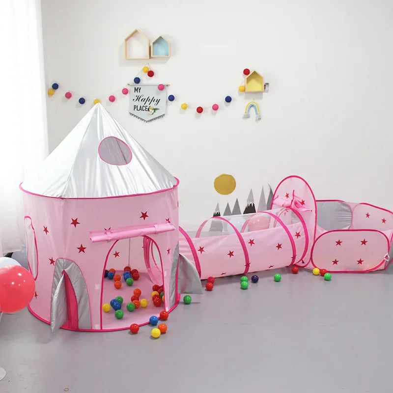 Kids 3-in-1 Play Tent, Tunnel & Ball Pit Playpen Set Kids Play Tent Set PLUSH pink