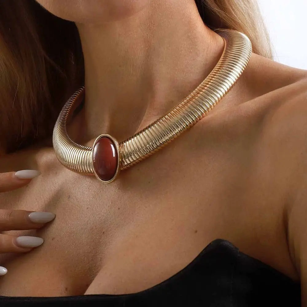 Chunky Snake Chain Choker Necklace – Gold & Silver Bohemian Choker Necklace PLUSH