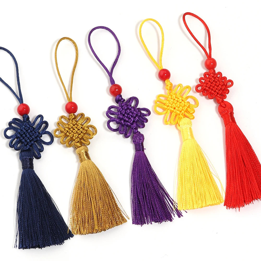 6pcs Chinese Knot Tassel Charms 140cm – DIY Jewelry & Decor Tassel Fringe Charms PLUSH mixed