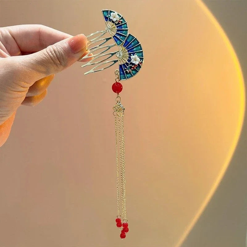 Vintage Fan Tassel Insert Comb Clip – Elegant Hair Pin Tassel Hair Clip PLUSH fan