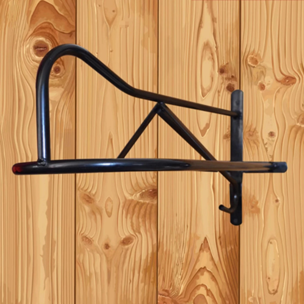 Wall-Mounted Black Metal Saddle Rack – Curved Support & Brace Saddle Rack PLUSH