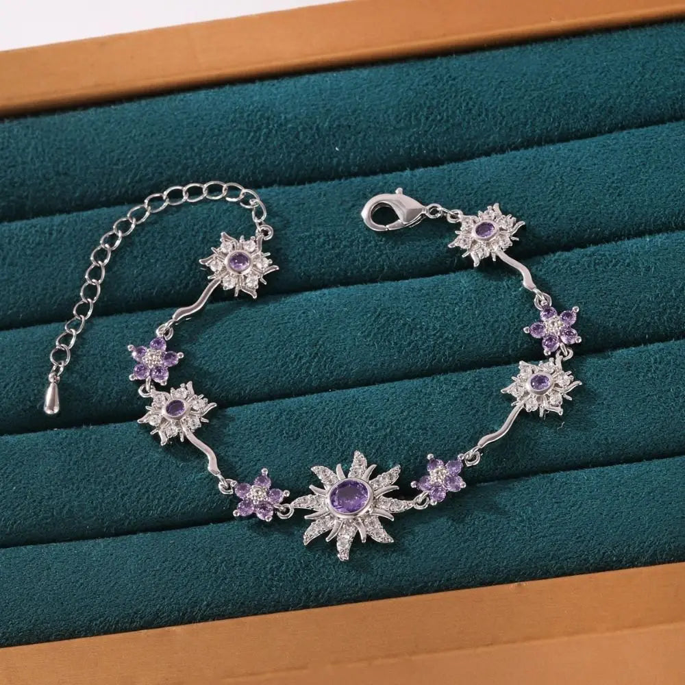 Sunflower Crystal Cubic Zirconia Bracelet – Gold & Silver Bangle Crystal Bangle Bracelet PLUSH