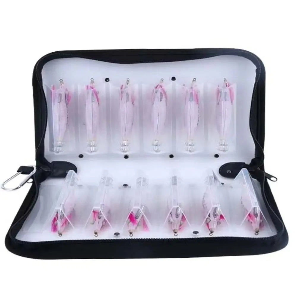 Waterproof 12-Grid Fishing Lure Storage Bag – Squid Jig Case Fishing Tackle Bag PLUSH