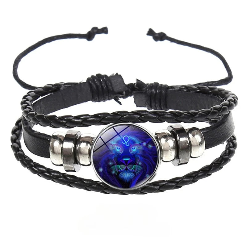 Glow in the Dark Zodiac Constellation Bracelet | Braided Rope Charm Bracelet PLUSH Leo Luminous 18-26CM