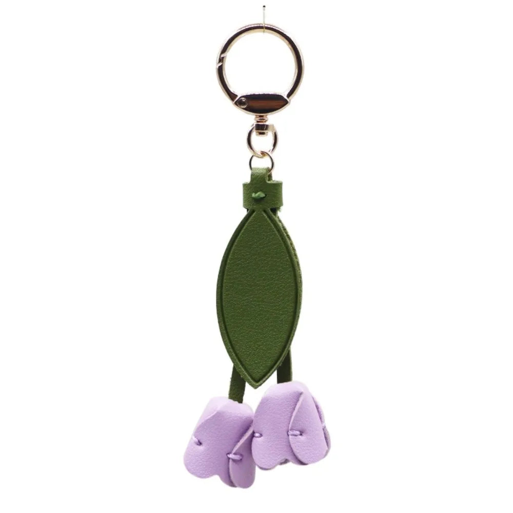 Tulip Bag Pendant PU Leather Floral Charm – Korean Style Bag Charm Pendant PLUSH Purple Style 2
