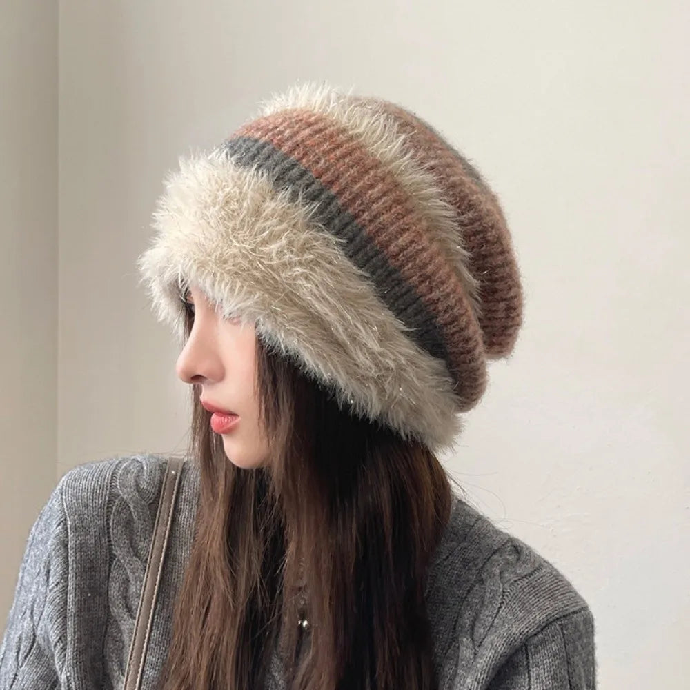 Women's Slouchy Beanie – Thick Knit Fleece Lined Winter Hat Knit Winter Beanie PLUSH Style A