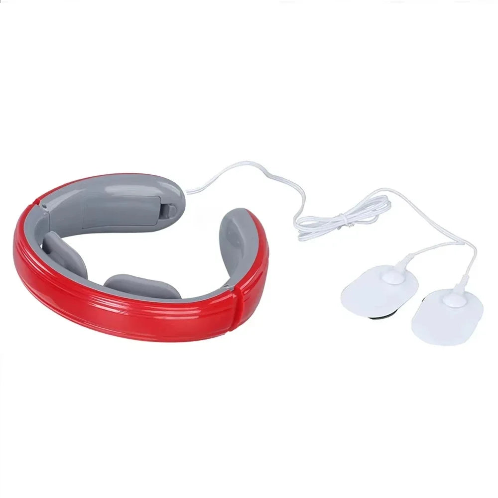 Smart Neck Massager – 6 Modes Portable Ergonomic Device Neck Massager PLUSH Red With patch No plug