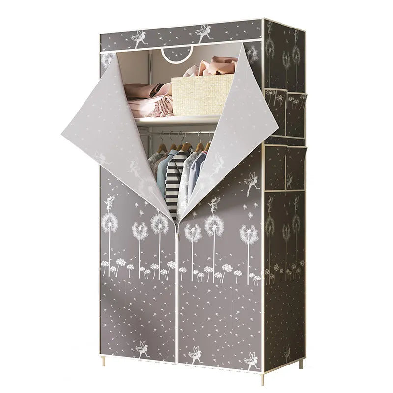 Steel Pipe Reinforced Hanging Wardrobe | Simple Cloth Cabinet Hanging Wardrobe Cabinet PLUSH grey