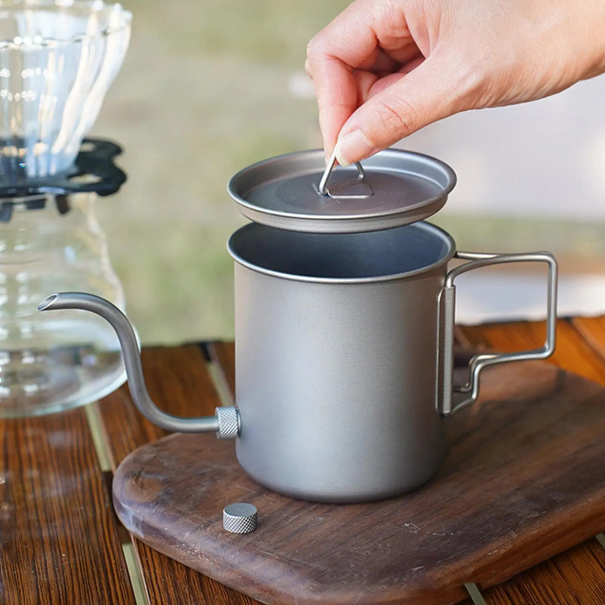 420ml Titanium Gooseneck Camping Kettle | Folding Handle Camping Kettle PLUSH