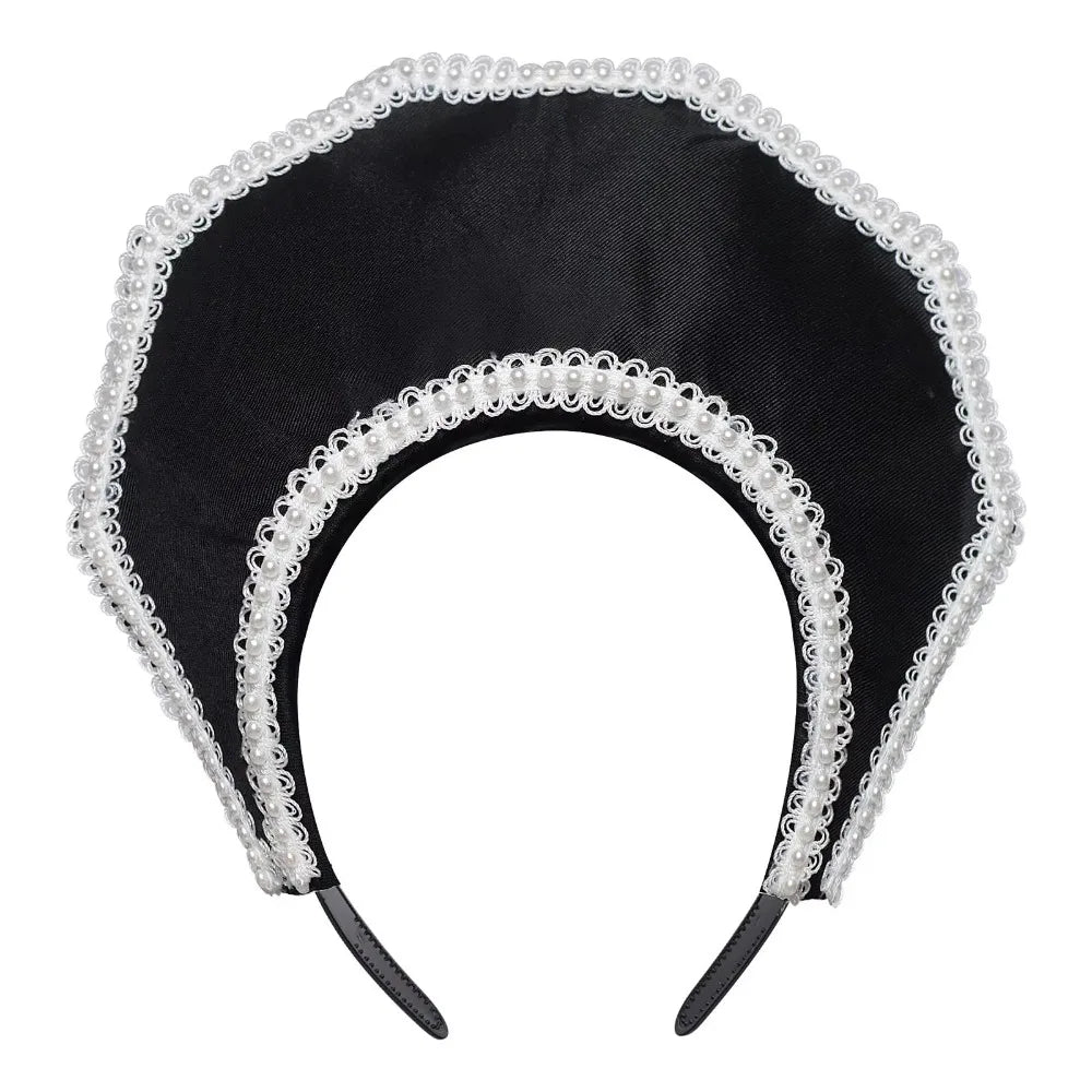 Velvet Crown Headband Baroque Faux Pearl Queen Tiara Hair Hoop Crown Hair Headband PLUSH Black