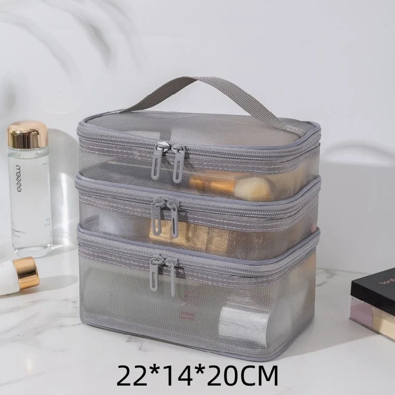 Travel Mesh Makeup Organizer Bag | Cosmetics Storage Box Makeup Organizer Bag PLUSH Three layer bag 2
