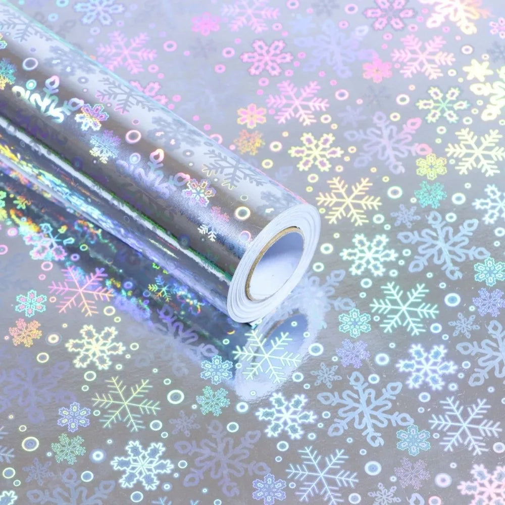 Gradient Laser Wrapping Paper Roll 43×300cm – Holographic Gift Wrapping Paper PLUSH Silver Snowflakes