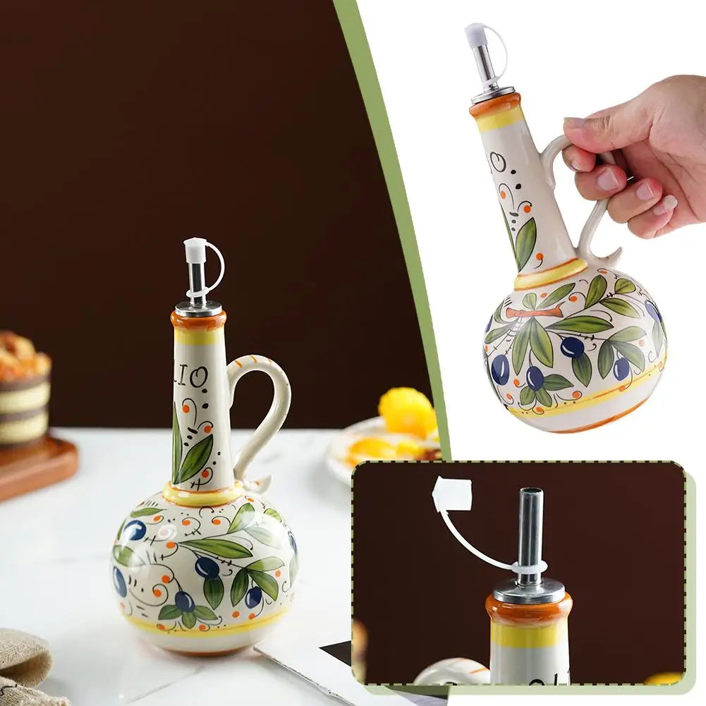 Hand-Painted Ceramic Olive Oil Dispenser Bottle 500/600ml Oil Dispenser Bottle PLUSH