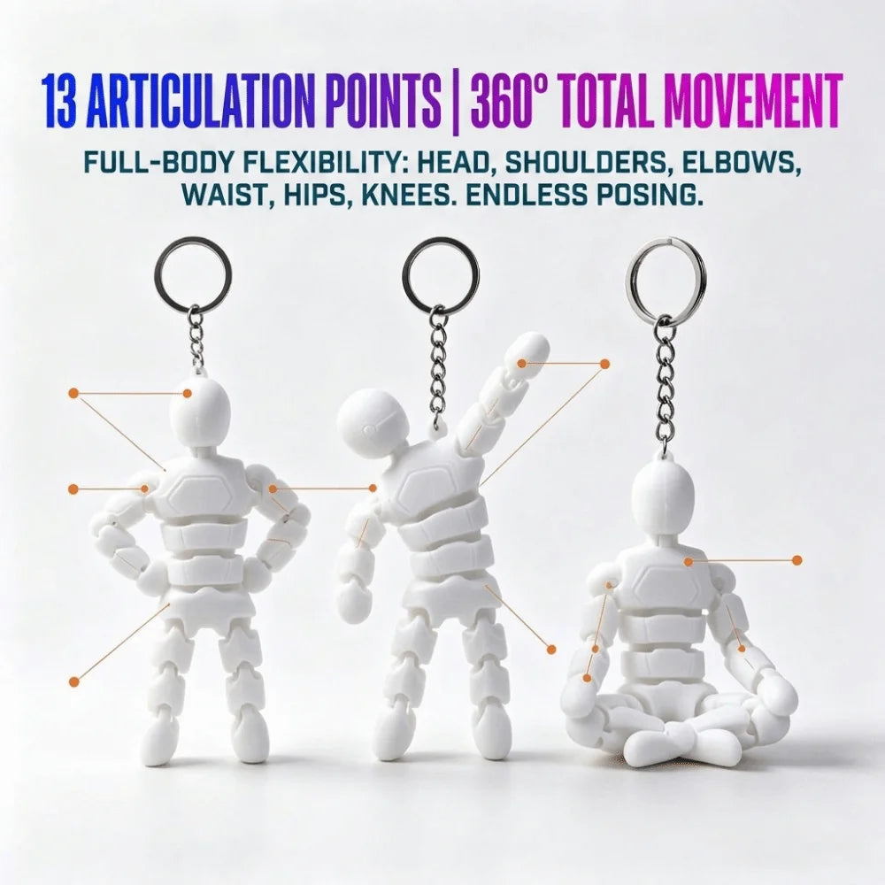 3D Printed Movable Joint Keychain – Flexible Fidget Pendant Fidget Keychain PLUSH