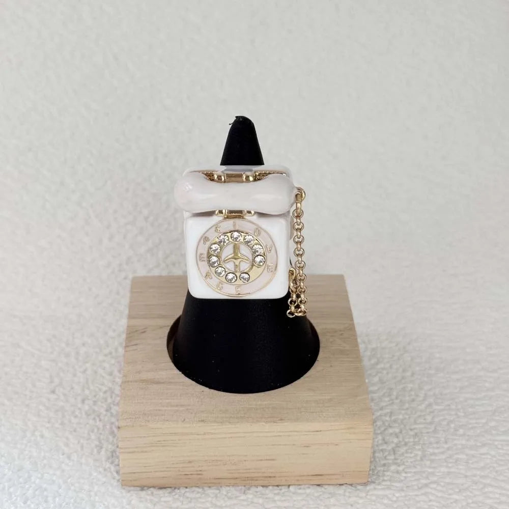 Vintage Enamel Telephone Ring | Magnetic Open Split Alloy Ring Enamel Fashion Ring PLUSH