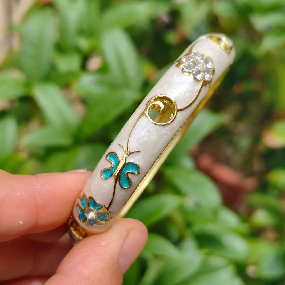 Cloisonné Enamel Bangle – Vintage Chinese Rhinestone Jewelry Enamel Bangle PLUSH 3