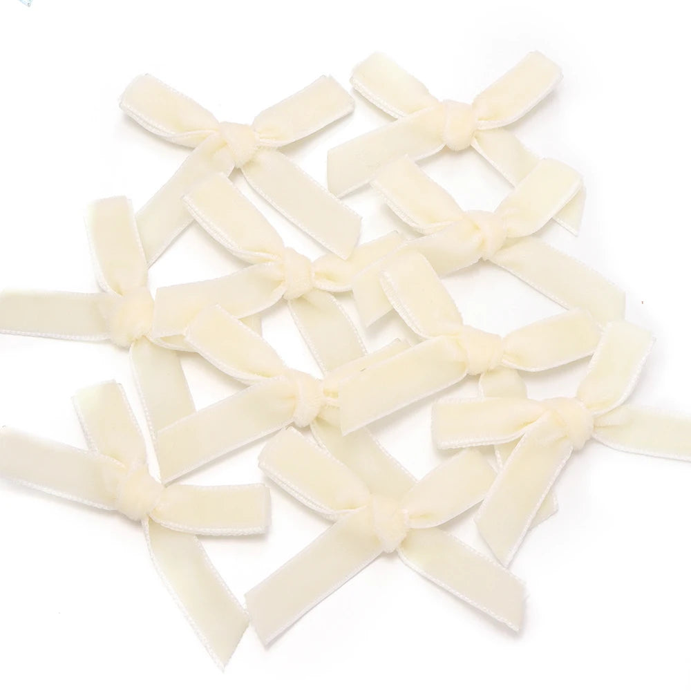 10pcs Velvet Flocking Bow Ribbons 1cm – DIY Hair & Gift Decor Velvet Bow Ribbons PLUSH beige