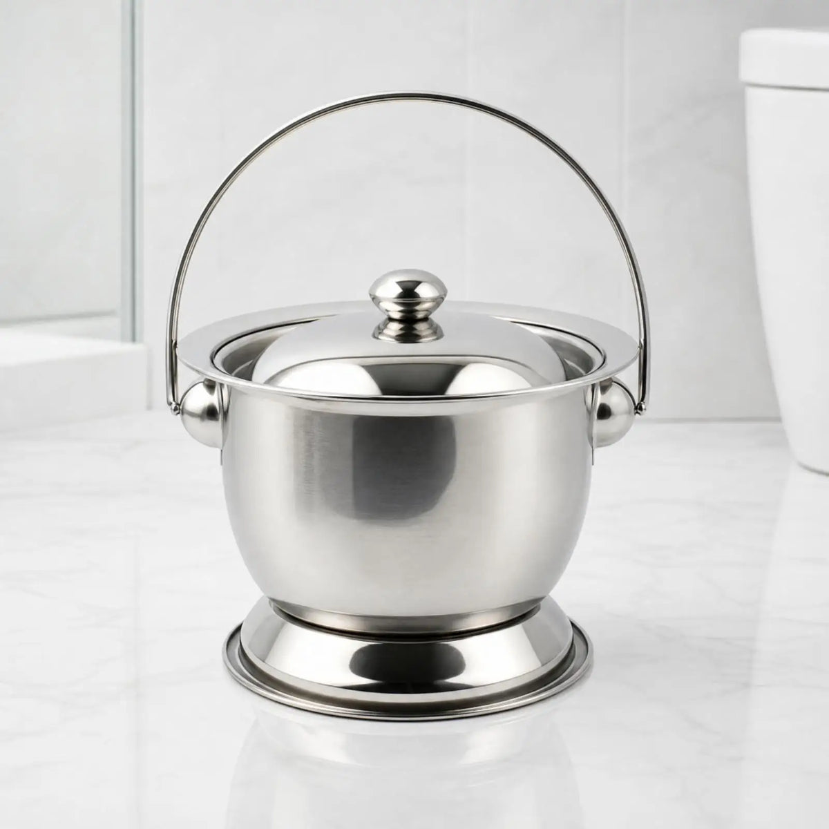 Portable Bedside Toilet Stainless Steel | Soft Seat & Brush Portable Bedside Commode PLUSH