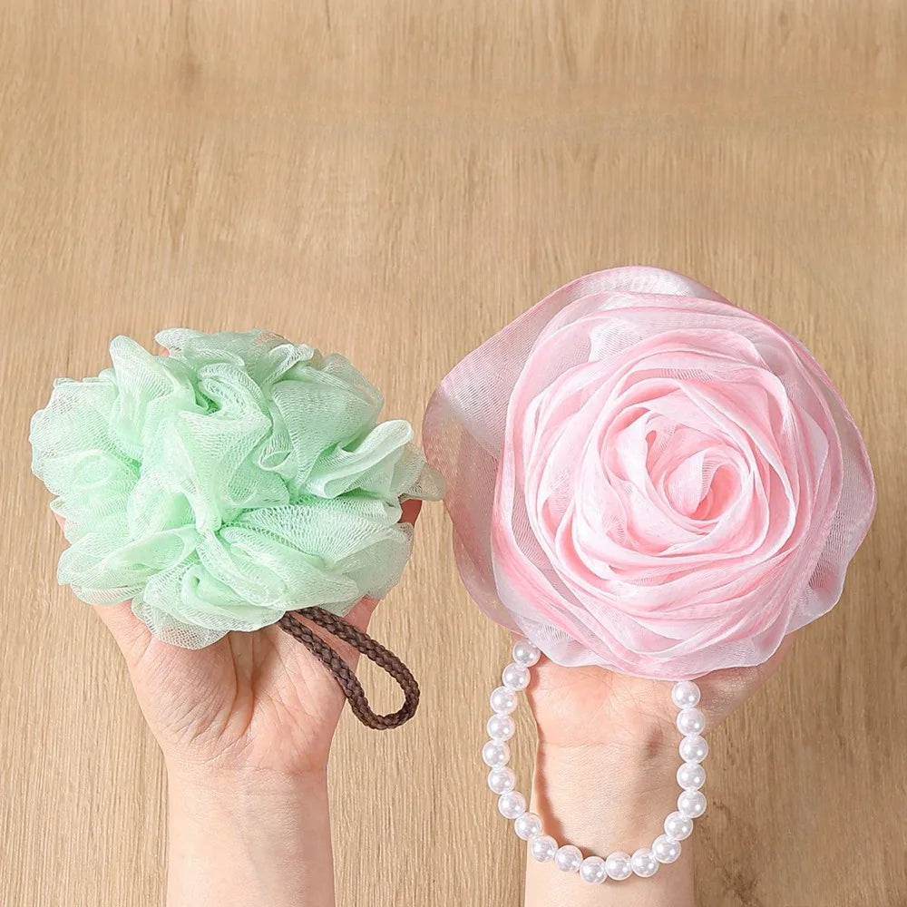 Pearl Rose Exfoliating Bath Sponge – Foaming Mesh Scrubber Bath Mesh Scrubber PLUSH