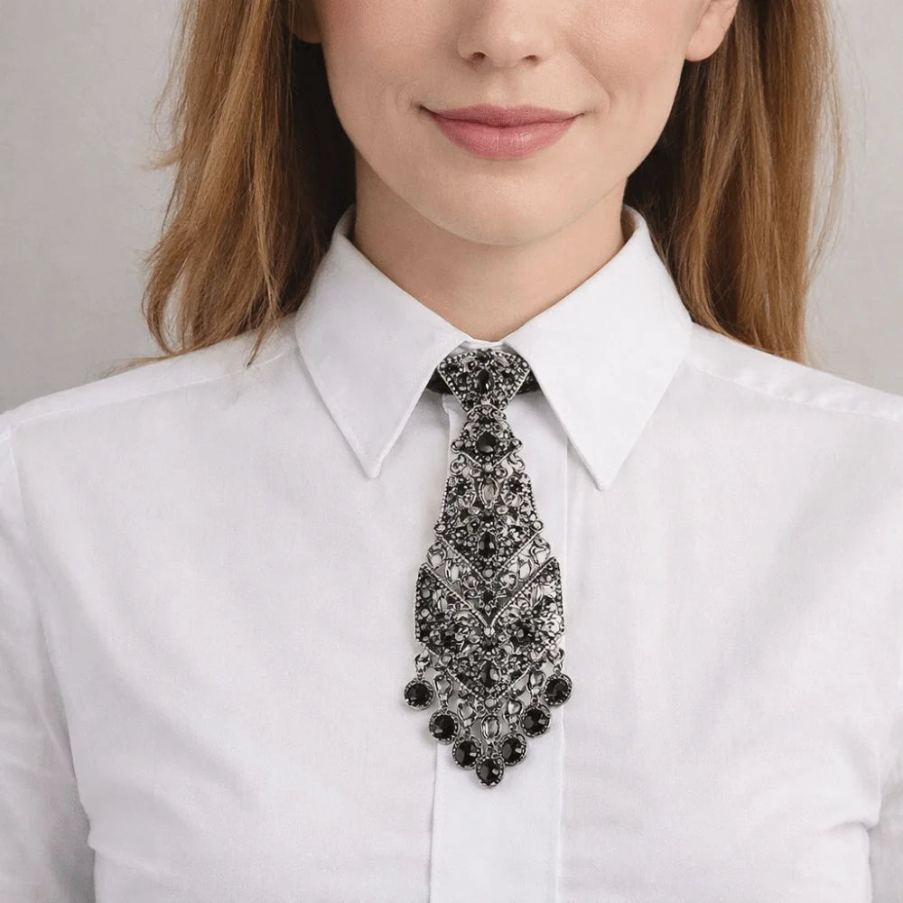 Rhinestone Crystal Necktie – Adjustable Tassel Formal Tie Rhinestone Necktie PLUSH