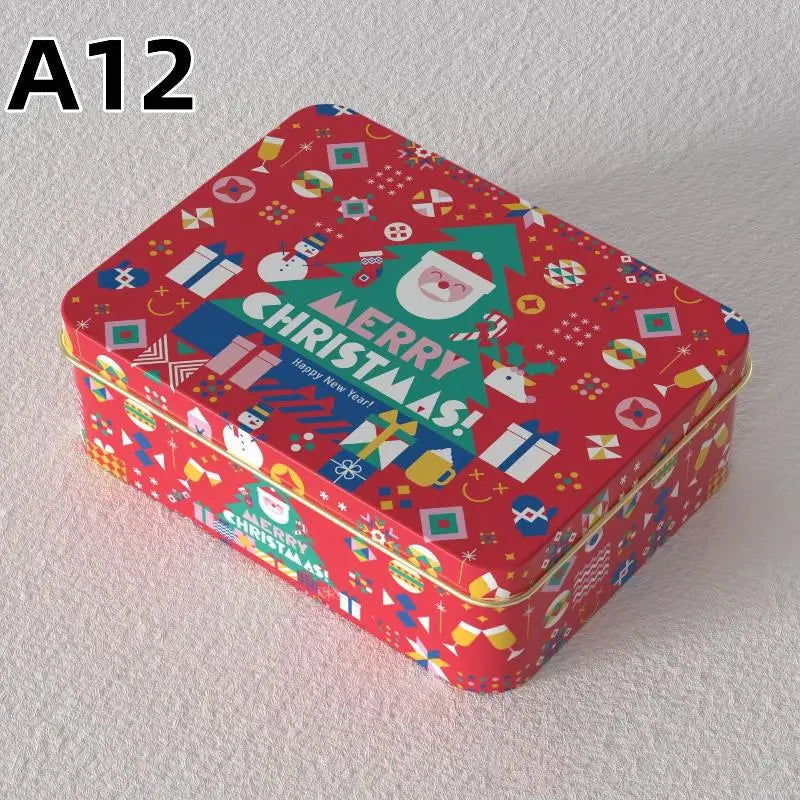 Christmas Tin Can Box – Elk & Santa Candy Cookie Gift Storage Holiday Tin Box PLUSH A12