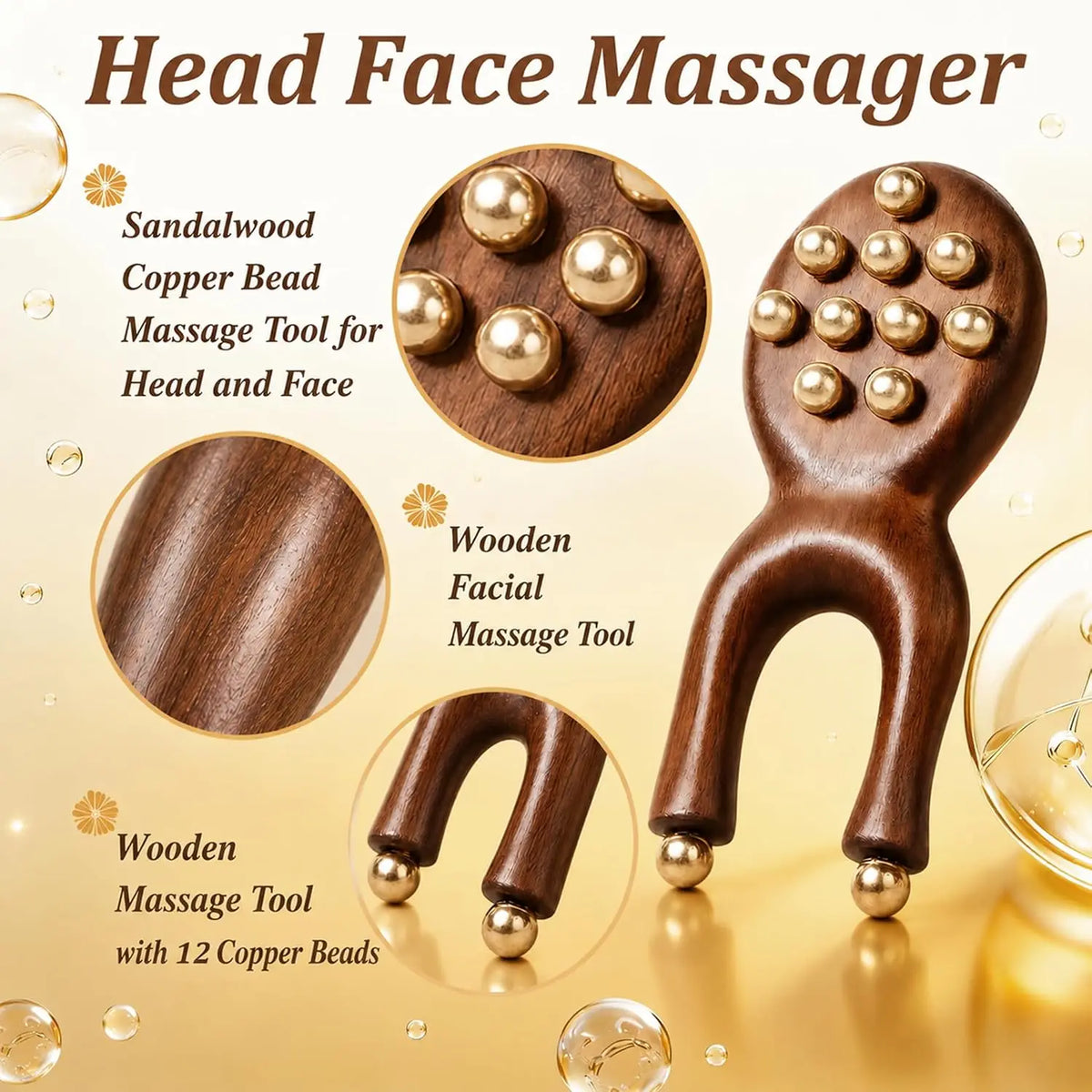 Sandalwood Scalp Massage Comb & Acupressure Face Massager Set Massage & Gua Sha Set PLUSH