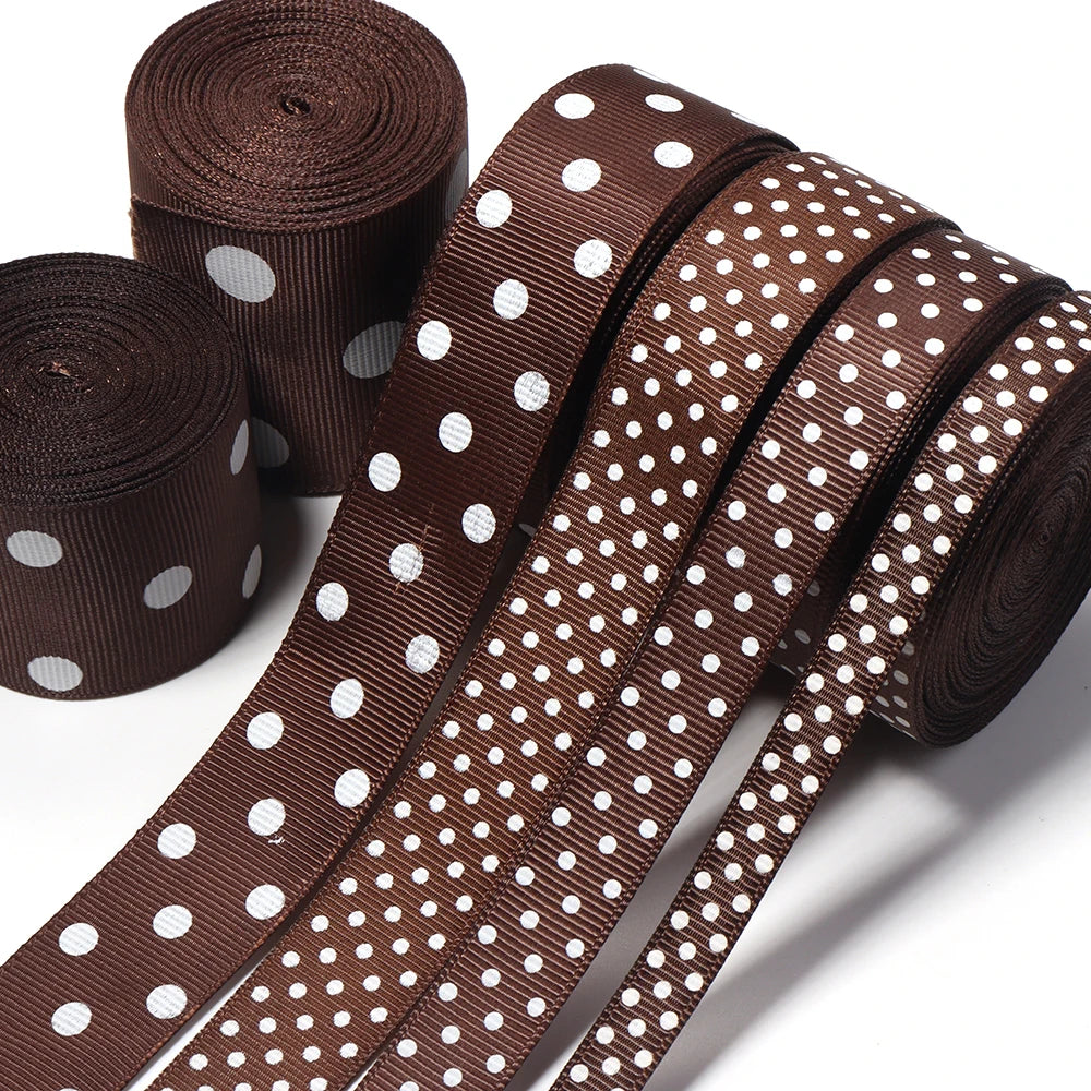 Brown Polka Dot Grosgrain Ribbon 5-10 Yds | DIY Craft Grosgrain Ribbon PLUSH