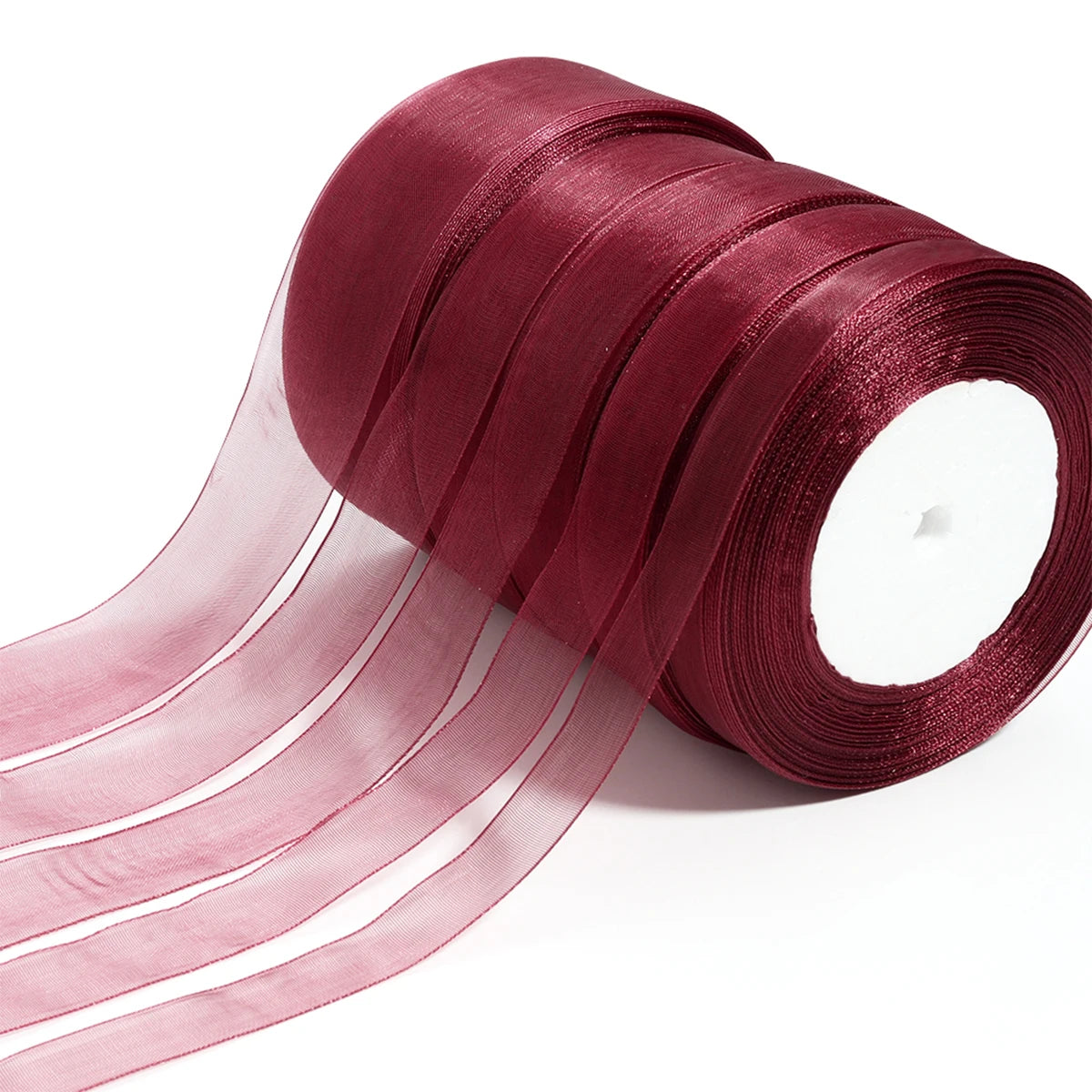 50 Yards Wine Red Organza Ribbon – 5 Widths | Gift & Decor Organza Craft Ribbon PLUSH