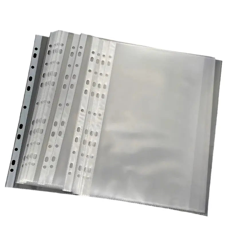 100pcs Clear A4 File Folders – 11-Hole 3-Ring Binder PP Sleeves Document File Sleeves PLUSH