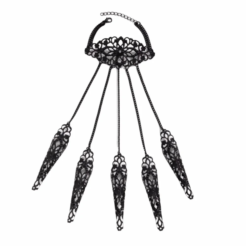 Gothic Punk Hand Harness Finger Ring Bracelet – Claw Jewelry Hand Harness Bracelet PLUSH Black